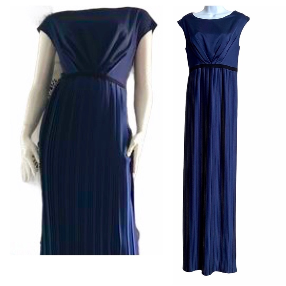 Max & Cleo Navy Blue Long Maxi Dress Gown Sz 0 Sleeveless Pleated Prom Wedding